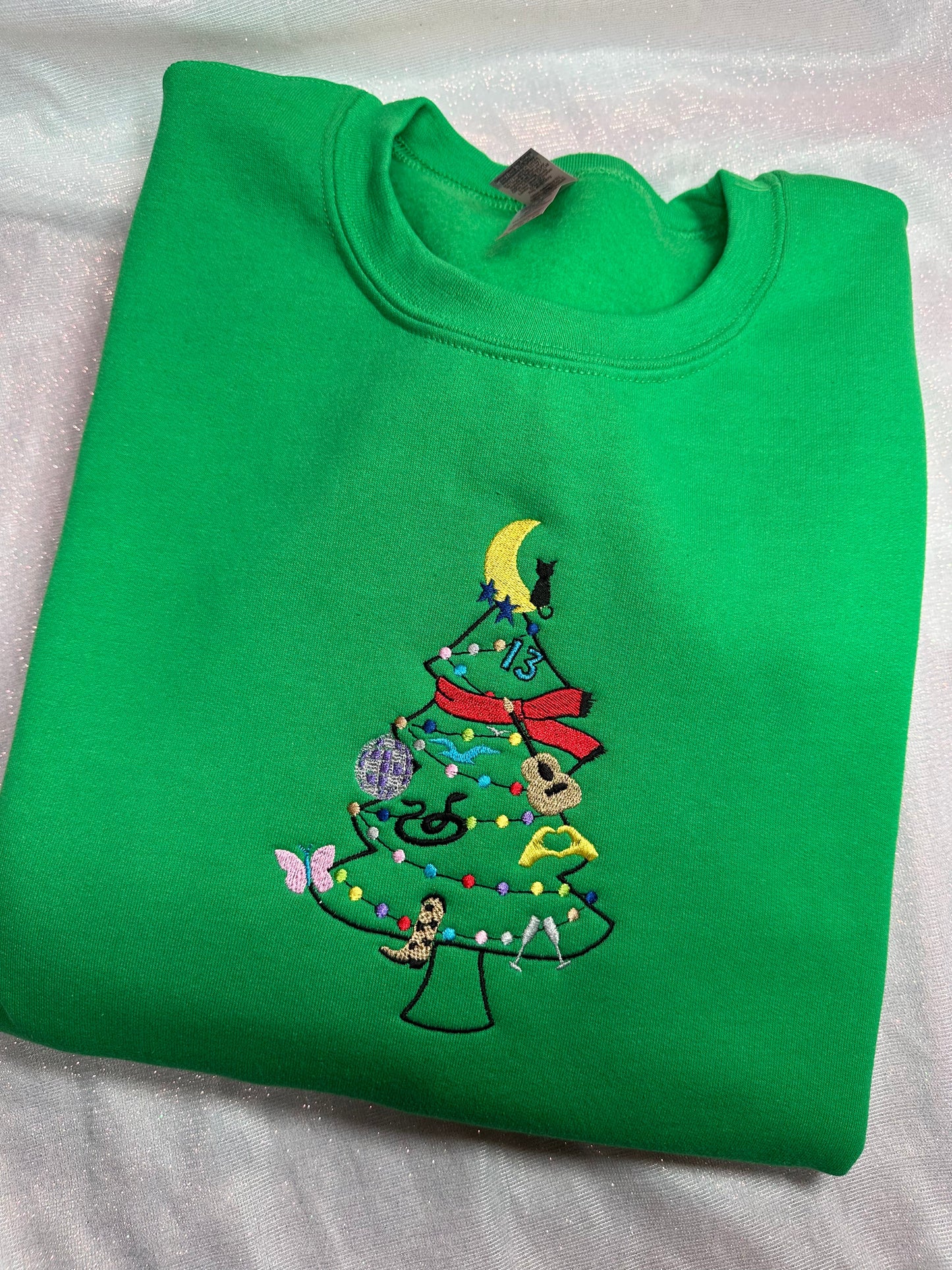 XL Green - Inventory Clear Out - Eras Christmas Tree Embroidered Crewneck