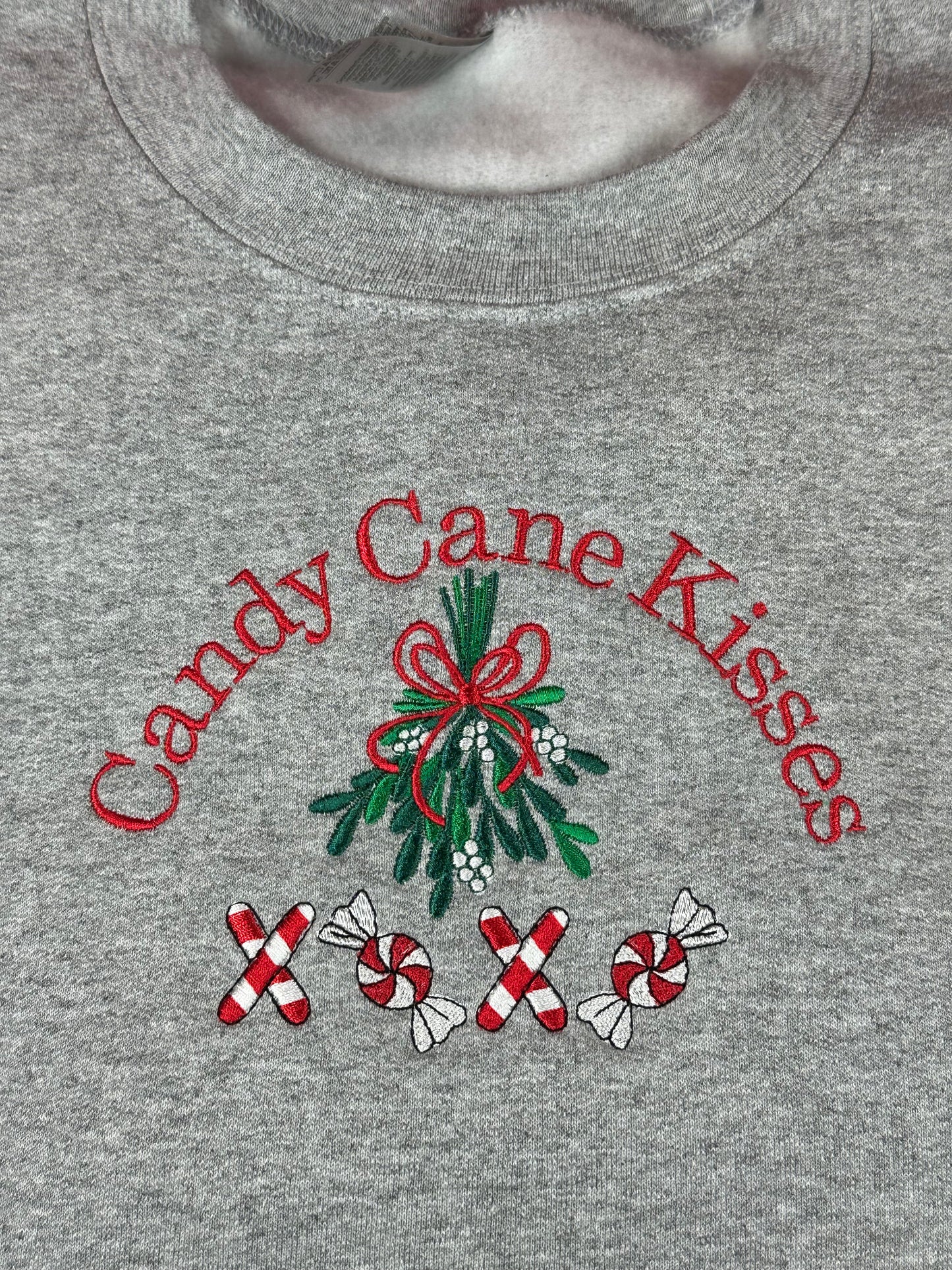 Candy Cane Kisses Embroidered Mistletoe Sweatshirt XOXO