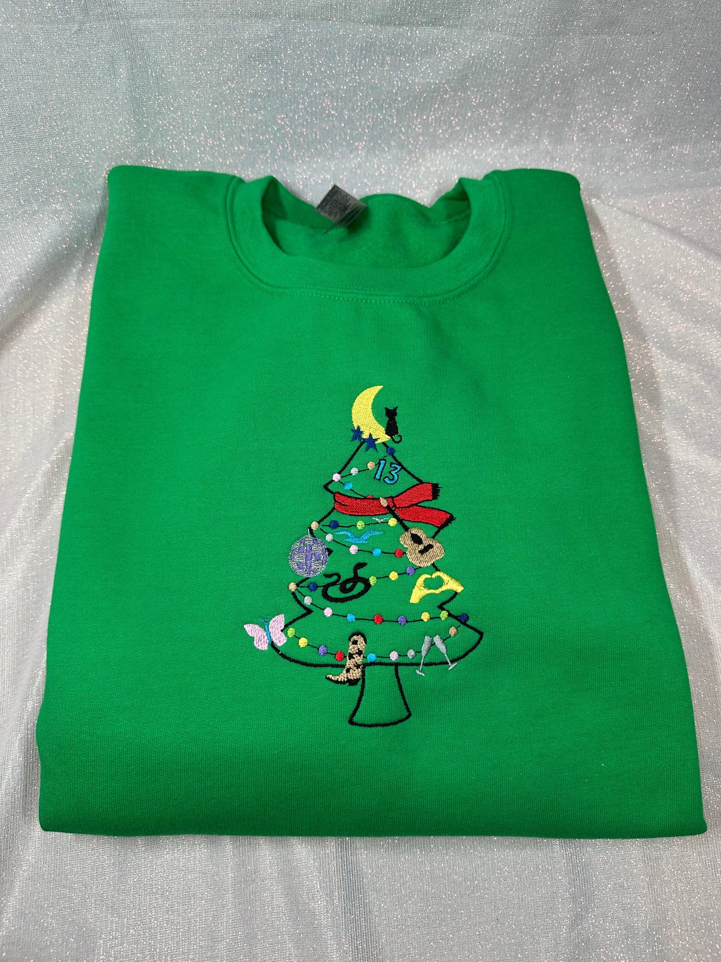 XL Green - Inventory Clear Out - Eras Christmas Tree Embroidered Crewneck