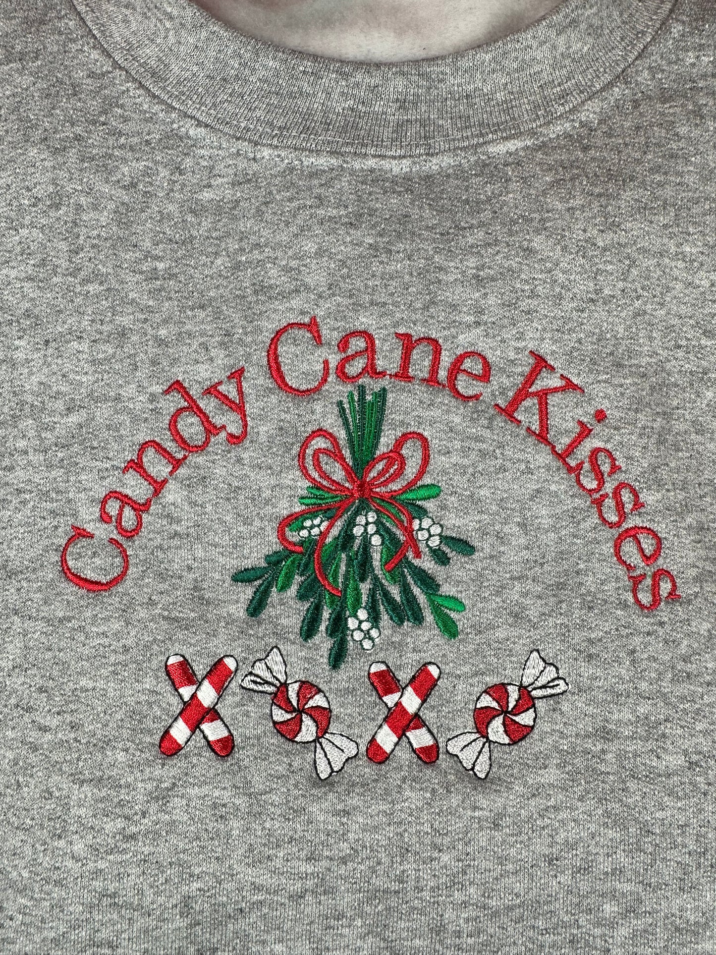 Candy Cane Kisses Embroidered Mistletoe Sweatshirt XOXO