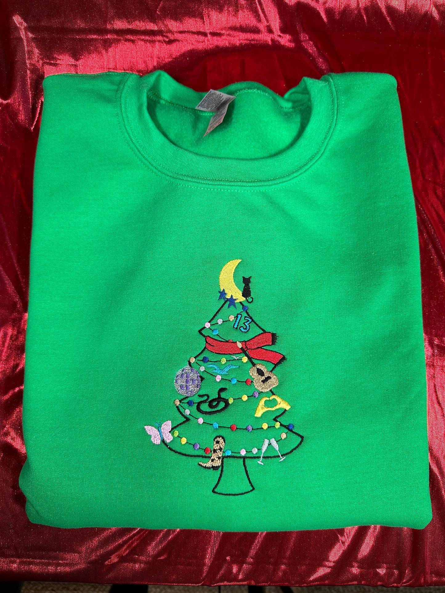 XL Green - Inventory Clear Out - Eras Christmas Tree Embroidered Crewneck