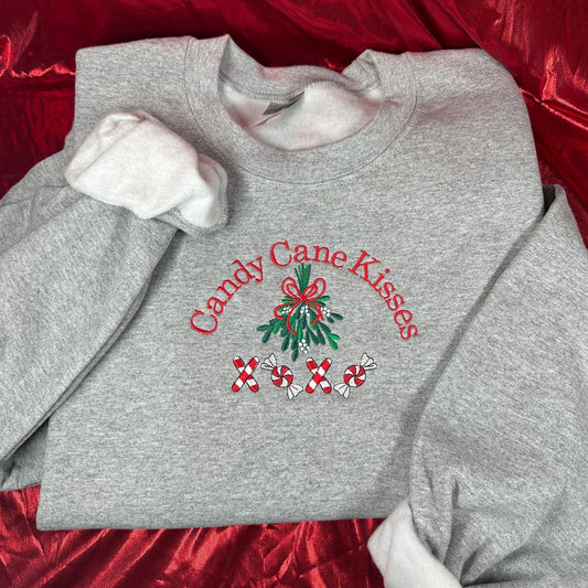 Candy Cane Kisses Embroidered Mistletoe Sweatshirt XOXO