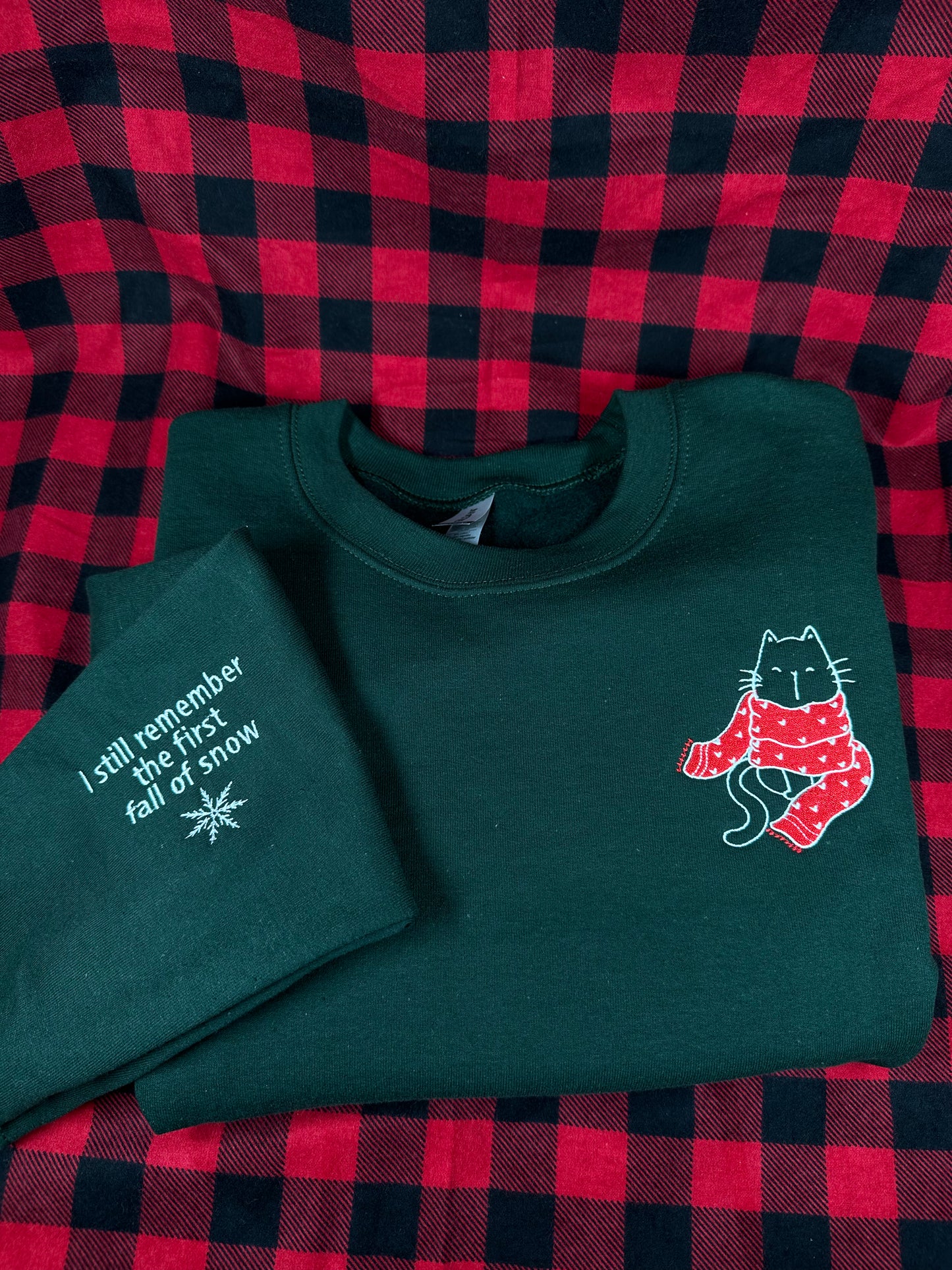 Red Scarf Cat Embroidered Sweatshirt