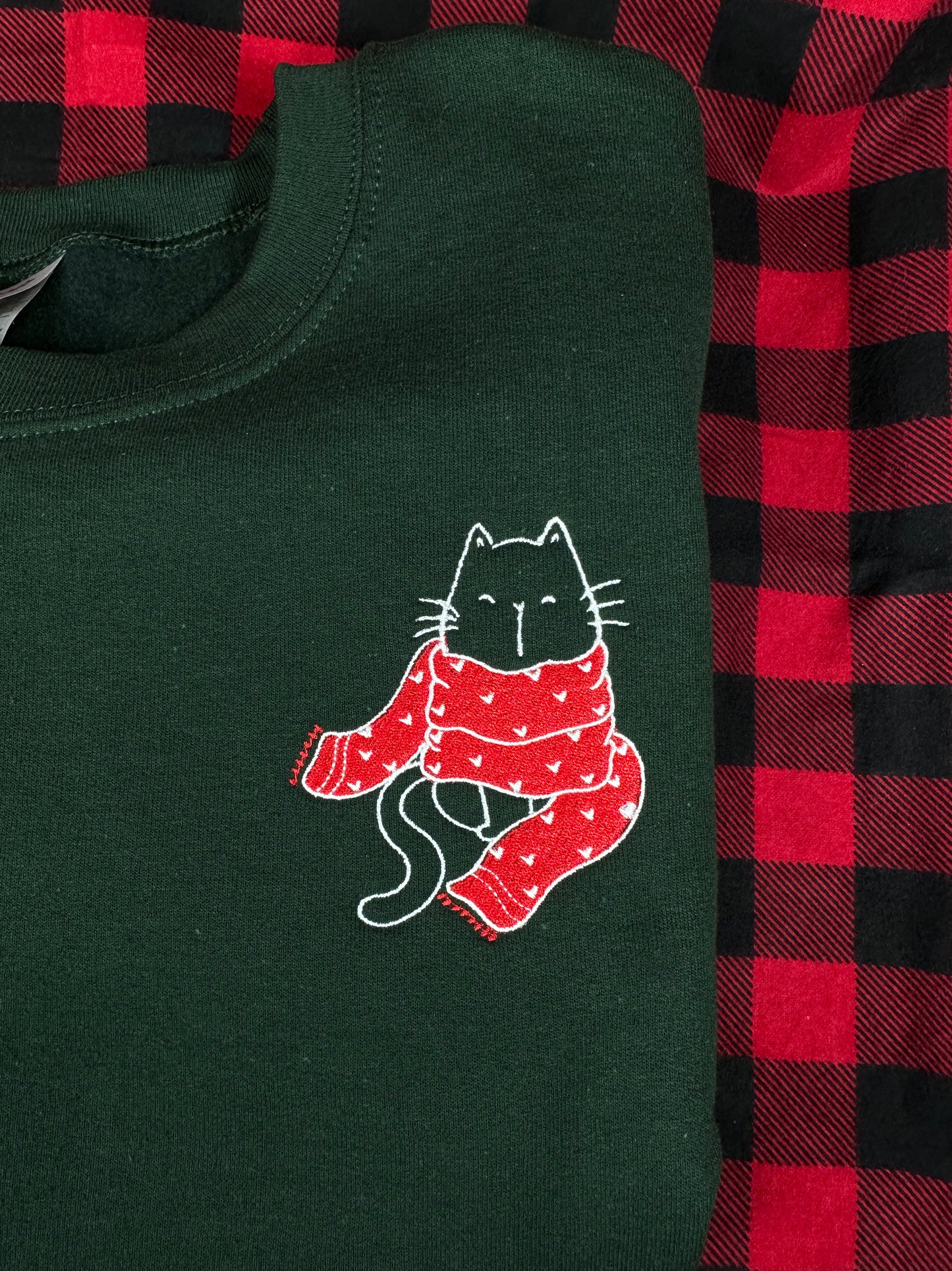 Red Scarf Cat Embroidered Sweatshirt