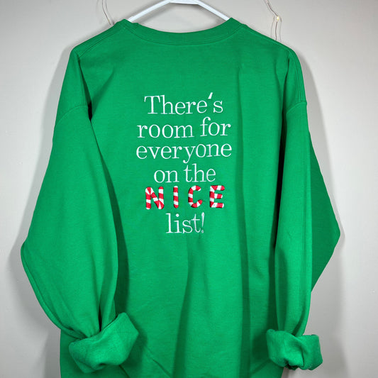 There's Room For Everyone On The Nice List Candy Cane Embroidered Sweatshirt | Christmas Crewneck with Front and Back Design