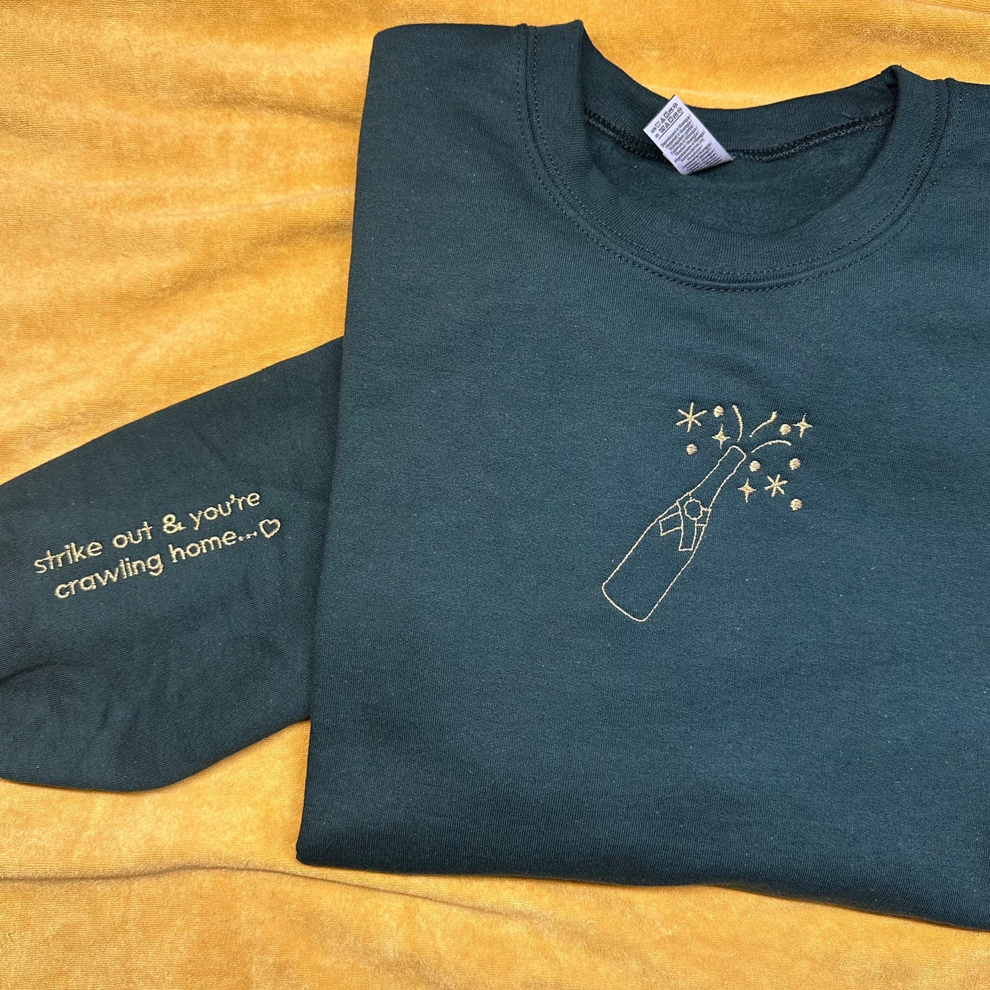 Toast of the Town Embroidered Green Crewneck