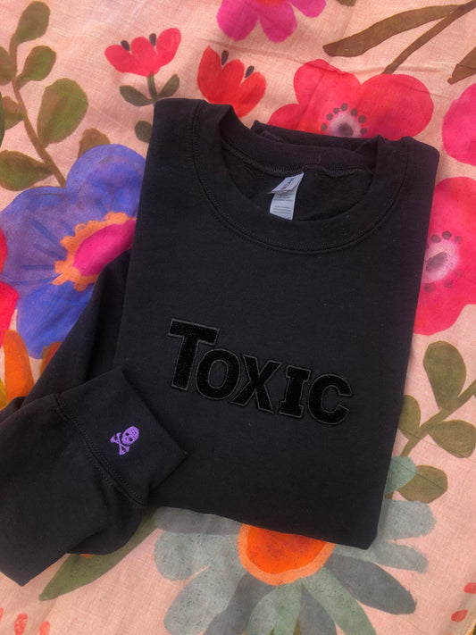 Toxic embroidered crewneck sweatshirt with skull | Halloween sweatshirt