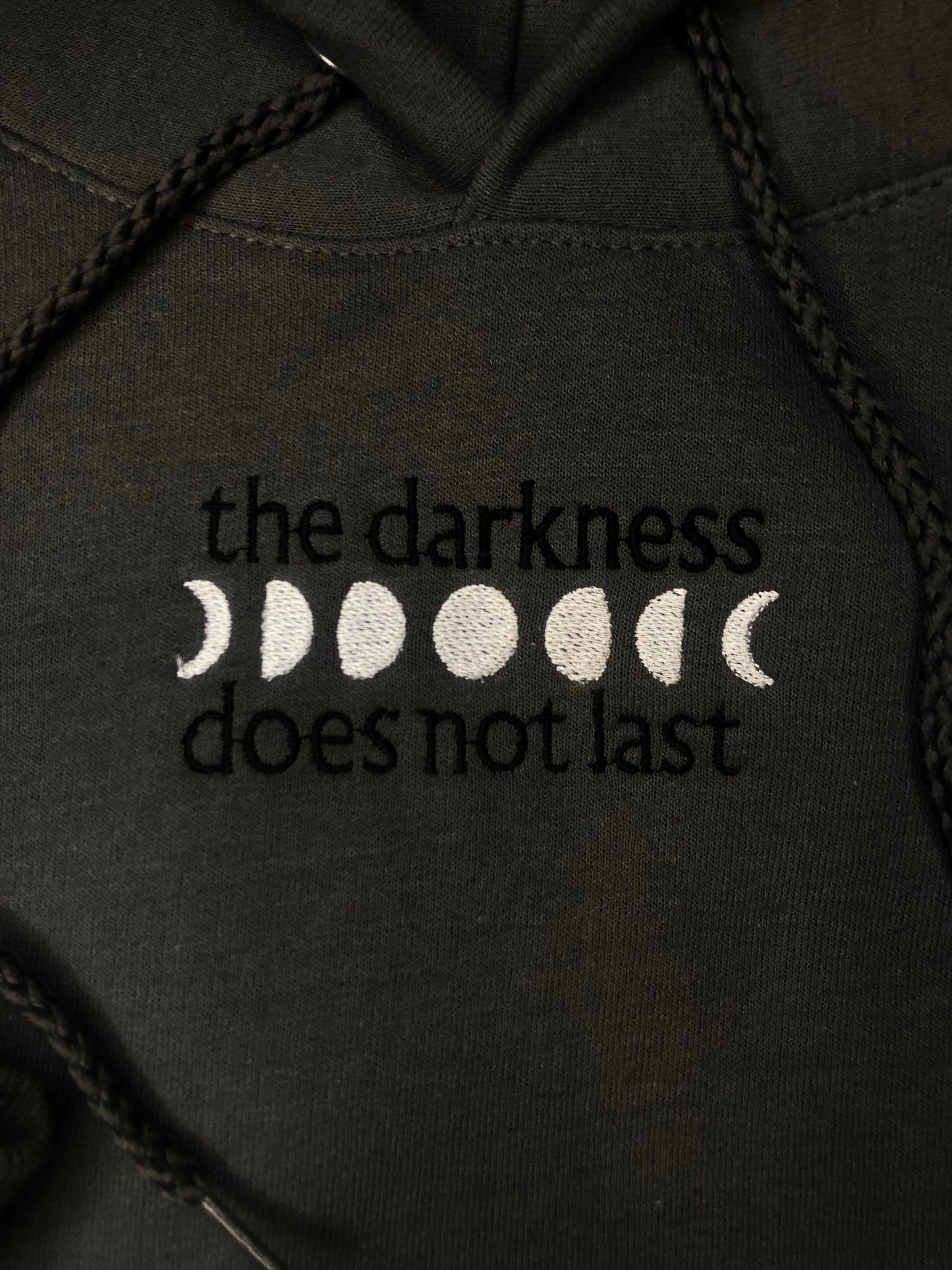 The darkness does not last moon phase hoodie | Anxiety/Depression sweatshirt| Mental Health sweatshirt | affirmation on sleeve - keep going