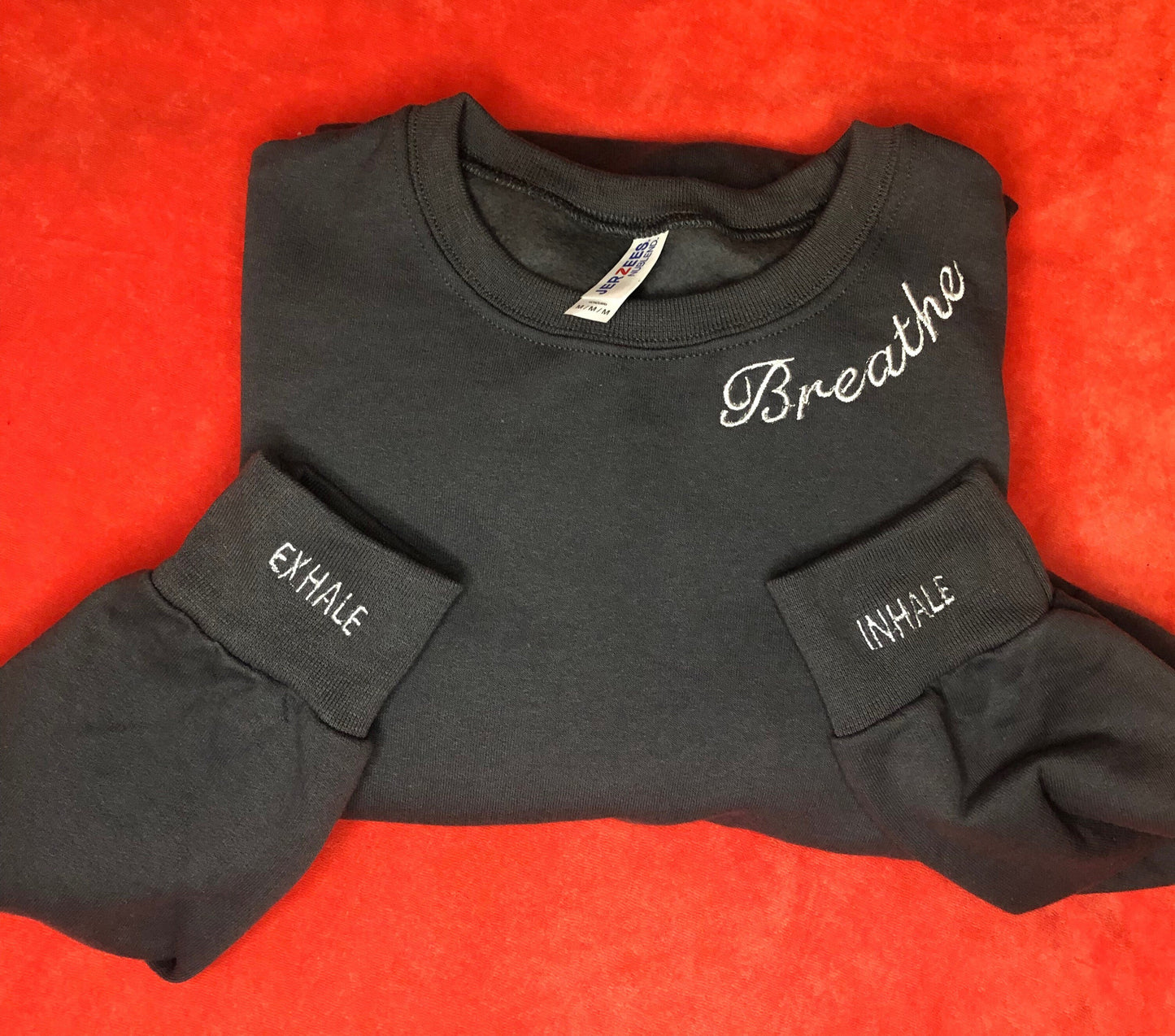 Breathe embroidered sweatshirt | Anxiety Crewneck | Mental Health sweatshirt | reminders on sleeve, inhale, exhale