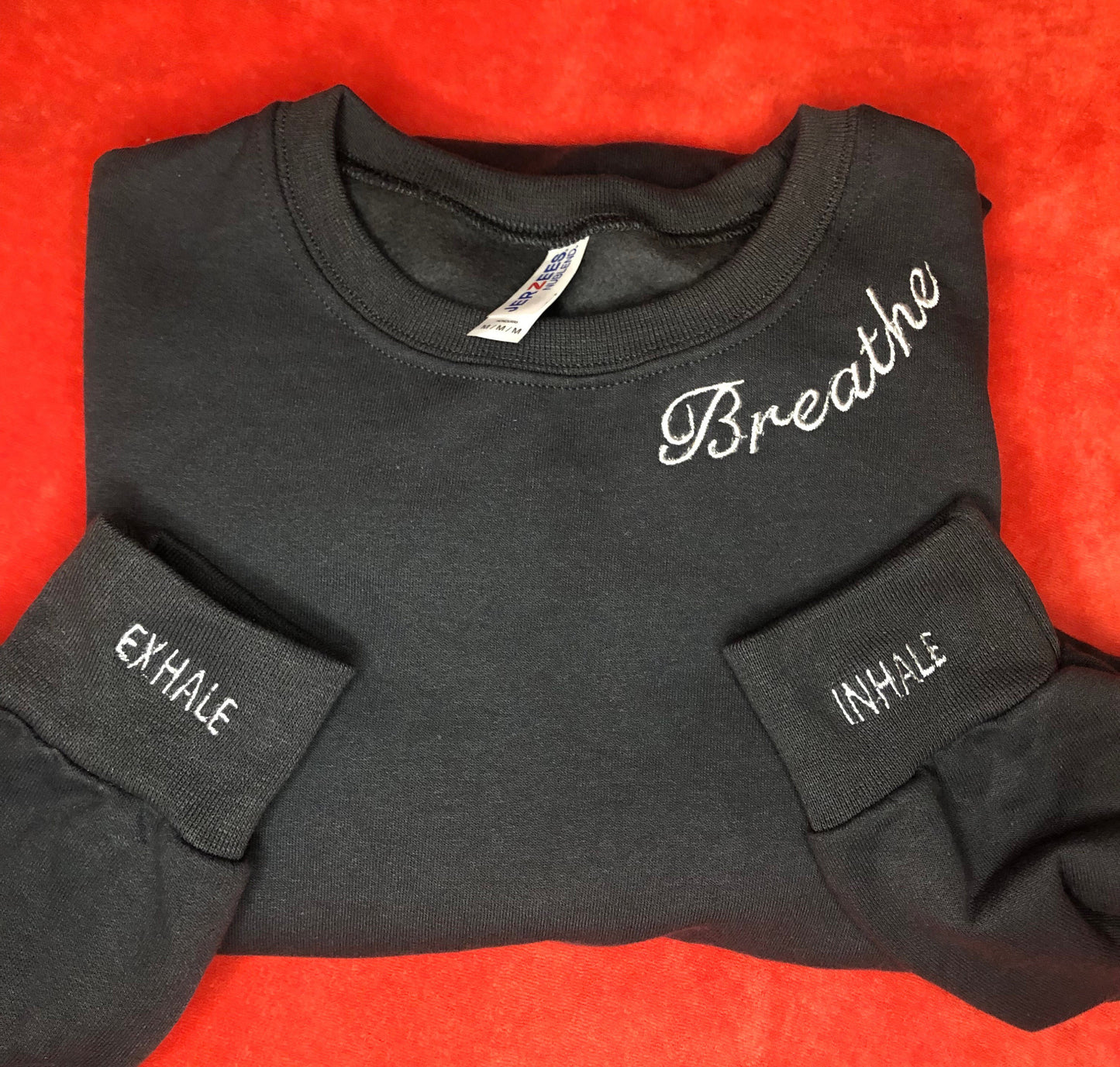 Breathe embroidered sweatshirt | Anxiety Crewneck | Mental Health sweatshirt | reminders on sleeve, inhale, exhale