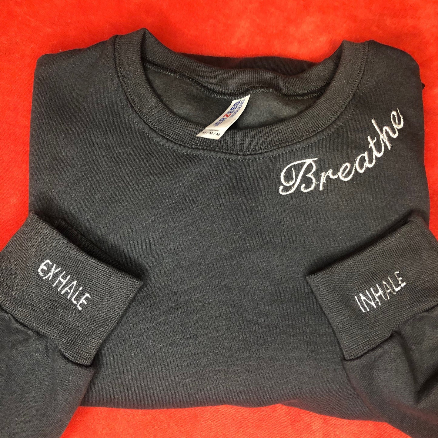 Breathe embroidered sweatshirt | Anxiety Crewneck | Mental Health sweatshirt | reminders on sleeve, inhale, exhale