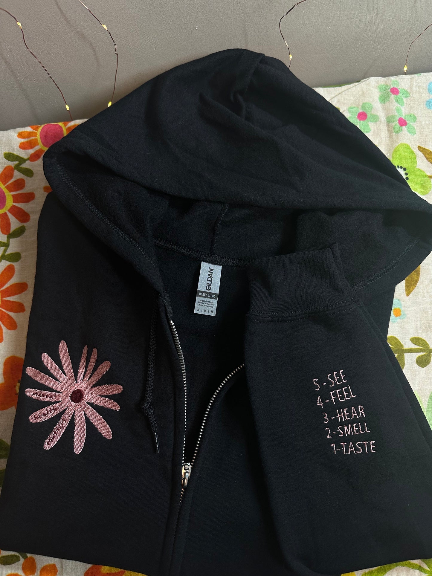 Mental Health Matters Embroidered Flower Sweatshirt | Regulate nervous system and control anxiety sweatshirt | Grounding Technique Zip-Up